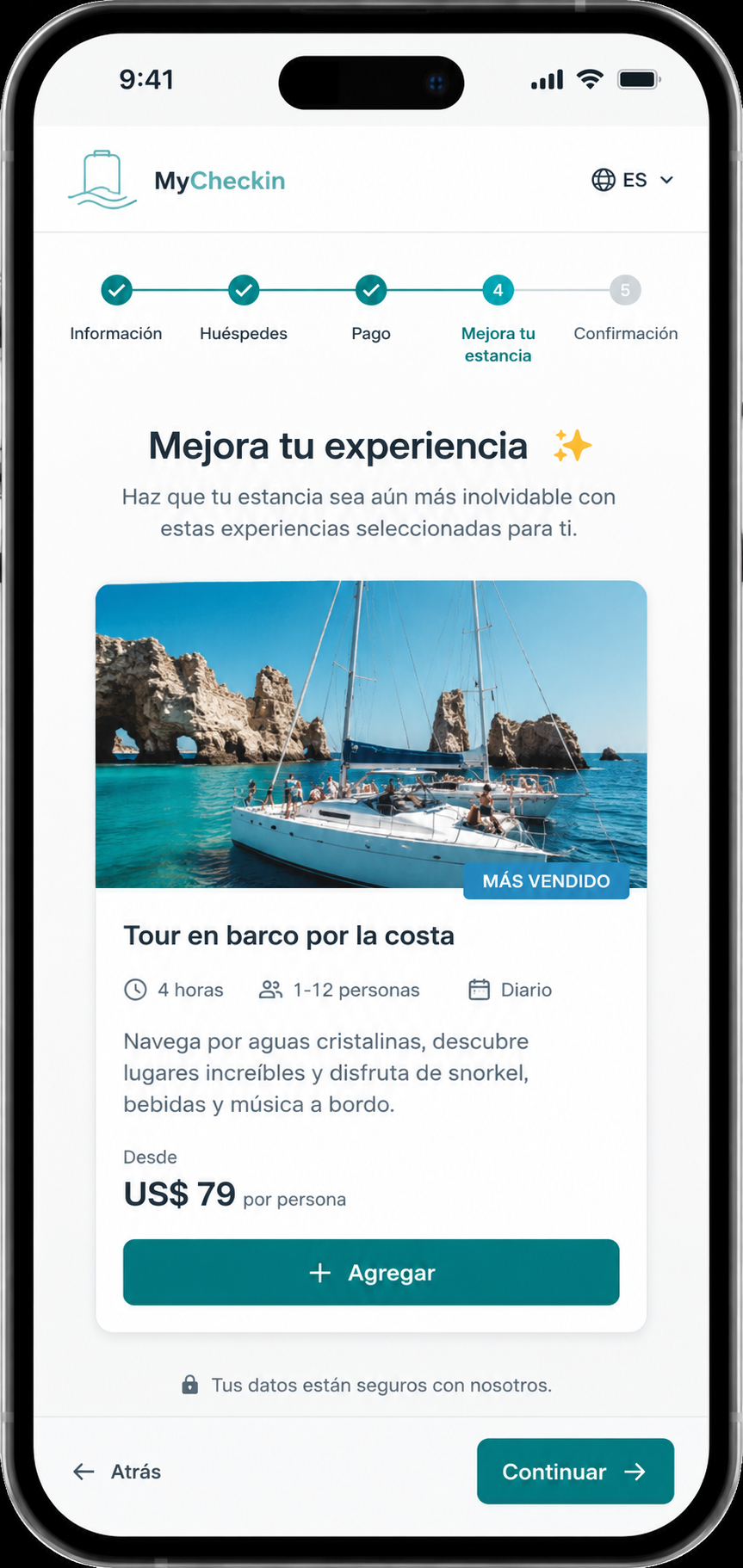 Pantalla de mejora de experiencia en Web Check-in